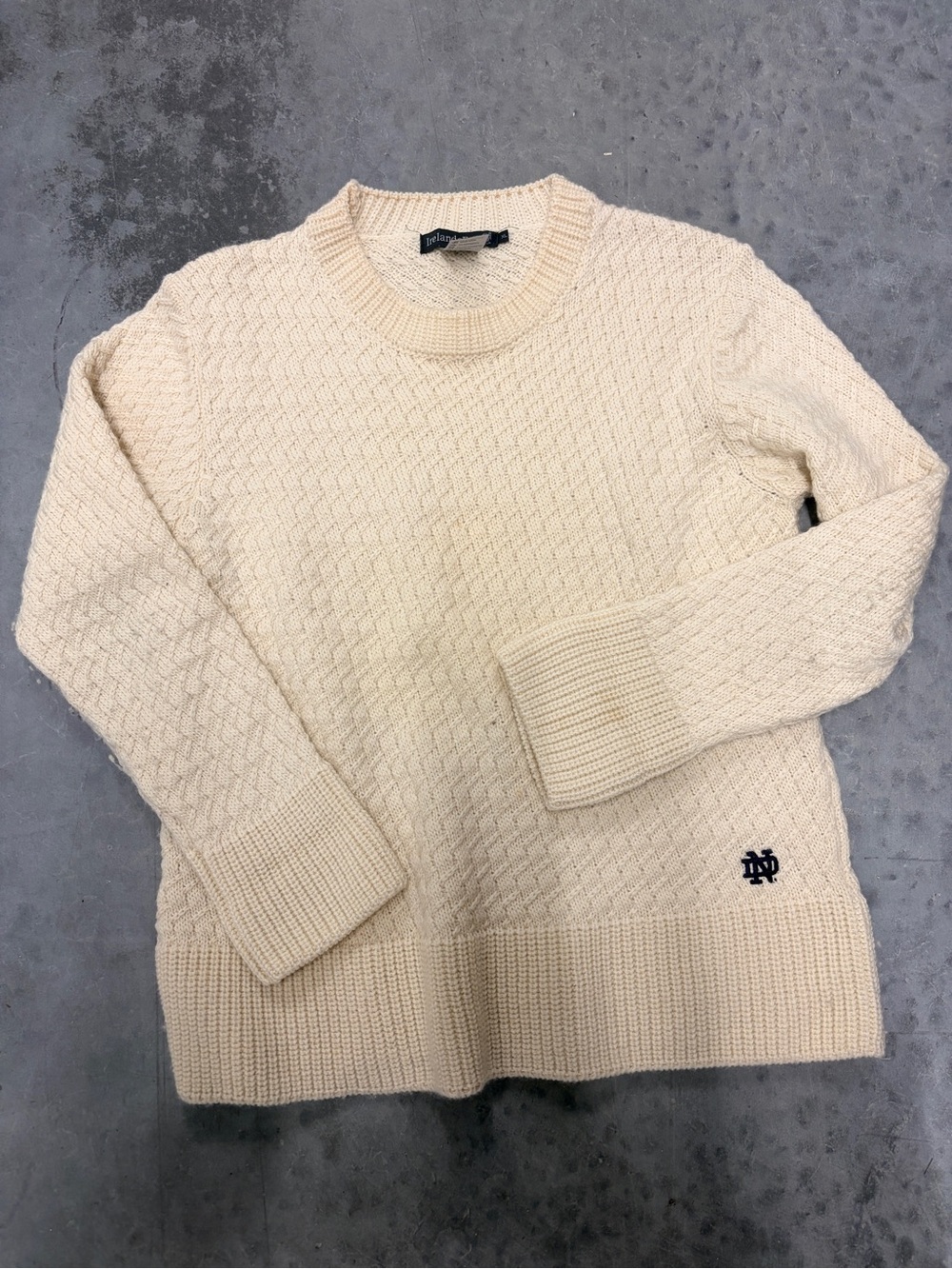 Cream Cable Knit Crewneck Sweater - Embroidered